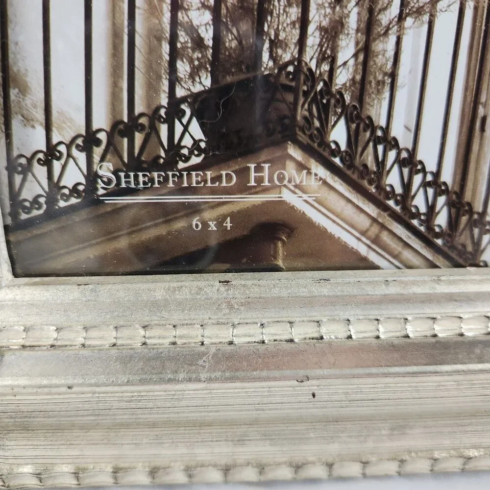 2 Sheffield Home 4x6 Picture Frames Ornate Silver Tone Hanging or Free Standing